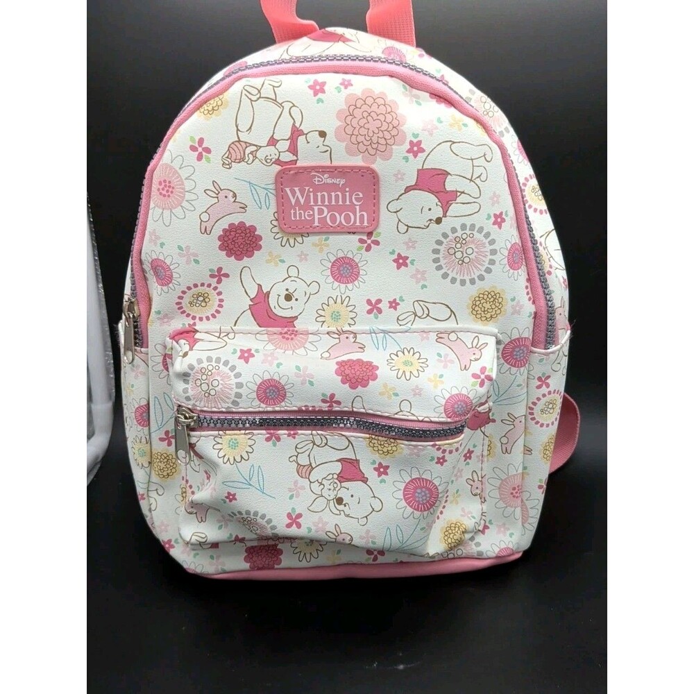 Disney Winnie The Pooh Mini Backpack White Pink Floral Piglet Bag All Over Print